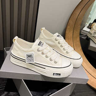 鞋子女款夏季配裙子不累脚2024新款夏季休闲板鞋百搭厚底镂空女鞋