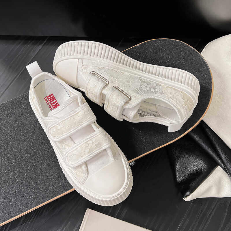 环球官方蕾丝帆布女鞋2024夏季透气平底韩版魔术贴网纱布鞋女板鞋,女鞋,休闲板鞋,淘宝优惠券,粉丝福利购,淘宝优惠卷