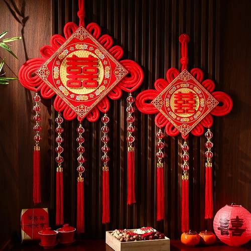 结婚喜字中国结大号绒布流苏婚房布置品婚庆挂件装饰喜庆用品大全