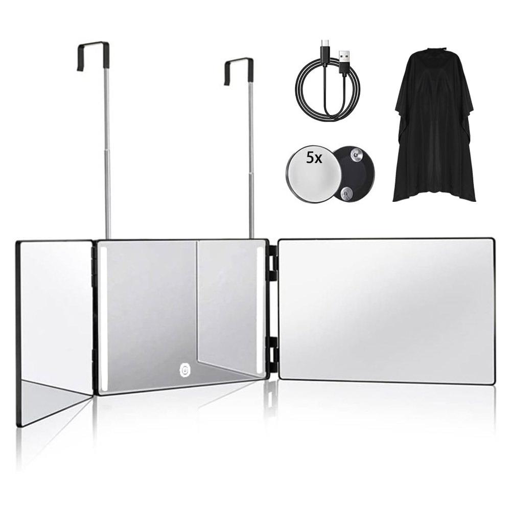 跨境折叠三面镜剃须自理发套装化妆镜悬挂镜便携带支架三面镜