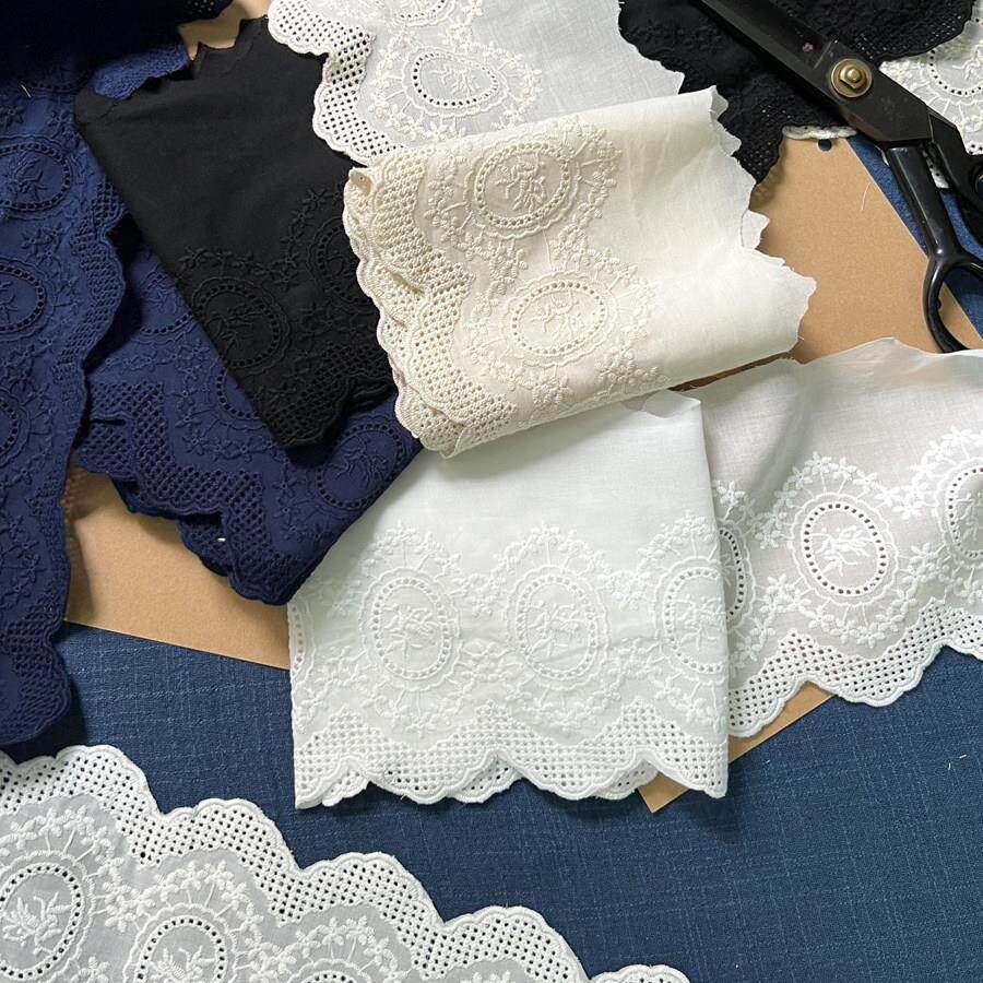 日版优质棉布刺绣装饰辅料花边diy手工布艺服装洋装裙边宽13cm