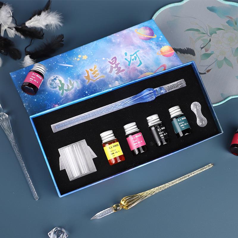 彩色玻璃签字笔 墨水蘸水笔画画笔生日礼品学生用品水晶玻璃笔