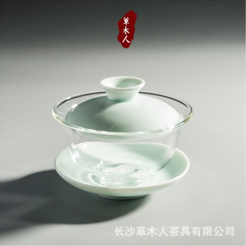 手绘陶瓷盖碗三才碗 高温耐热玻璃功夫茶具茶碗敬茶杯茶道泡茶器