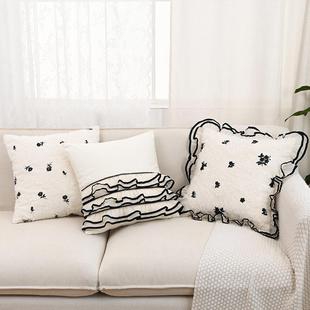 枕头 斯堪 玫瑰图案公主风格 双层蕾丝枕套 用于客厅和 纳维亚