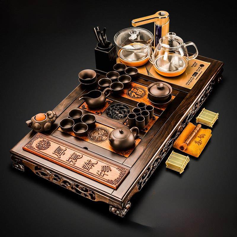 黑檀实木茶具套装家用全自动功夫茶台中式客厅办公室茶海茶炉茶桌,餐饮具,整套茶具,淘宝优惠券,粉丝福利购,淘宝优惠卷