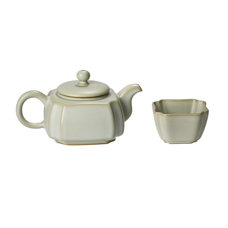 四方壶茶杯组合汝窑景德镇家用泡茶中式陶瓷功夫茶具覆古手工礼品