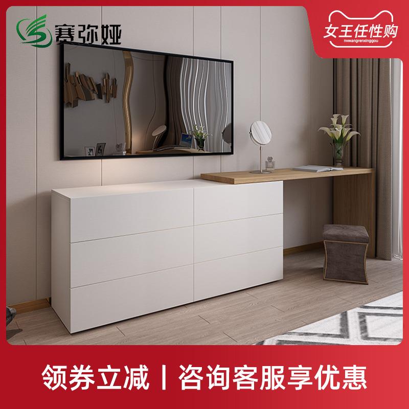 意式极简书桌梳妆台轻奢烤漆现代简约小户型卧室收纳储电视柜一体