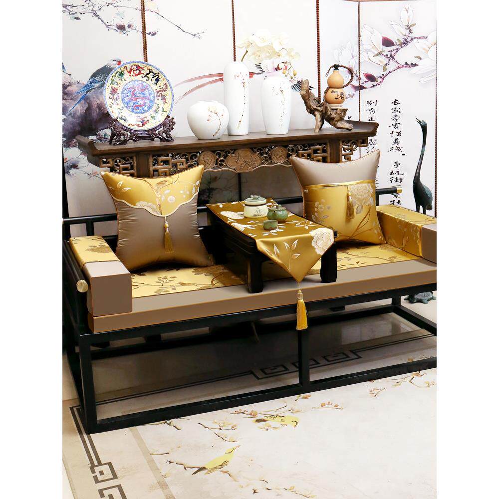 新中国风红木沙发垫实木家具套定制座垫罗汉床垫五件套防滑抗皱