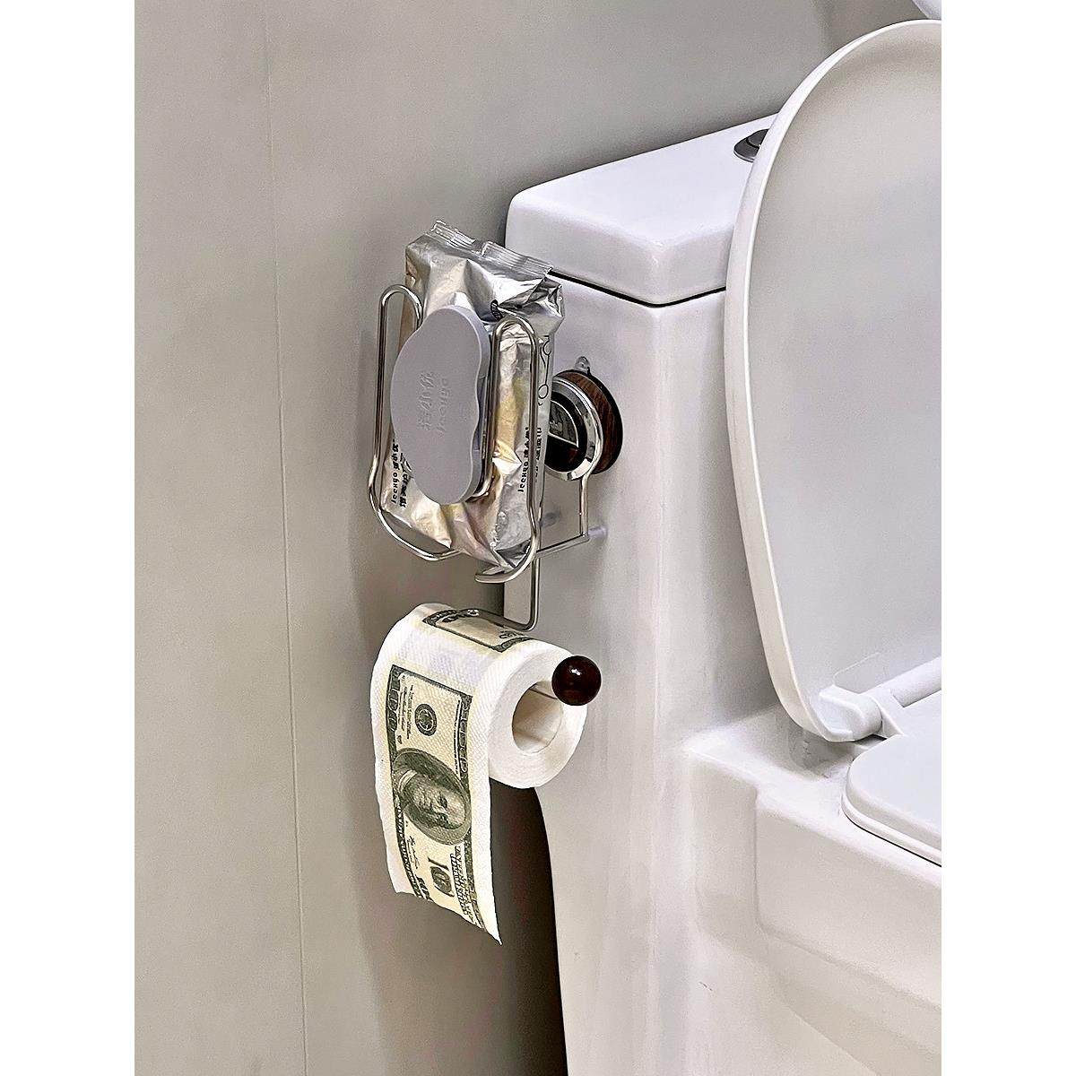 中古风浴室纸巾架吸盘式不锈钢抽纸架厕纸盒卫生间洗脸巾收纳架子