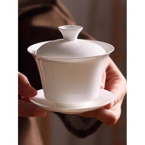 薄胎骨瓷马蹄三才盖碗高档白瓷茶杯套装潮汕功夫茶具不烫手泡茶碗