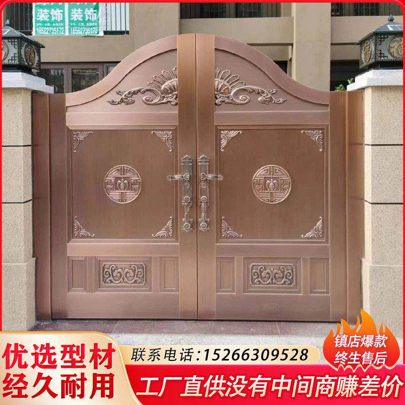 铜门别墅大门双门庭院家用乡村庭院门纯铜镀铜进户门防盗子母门