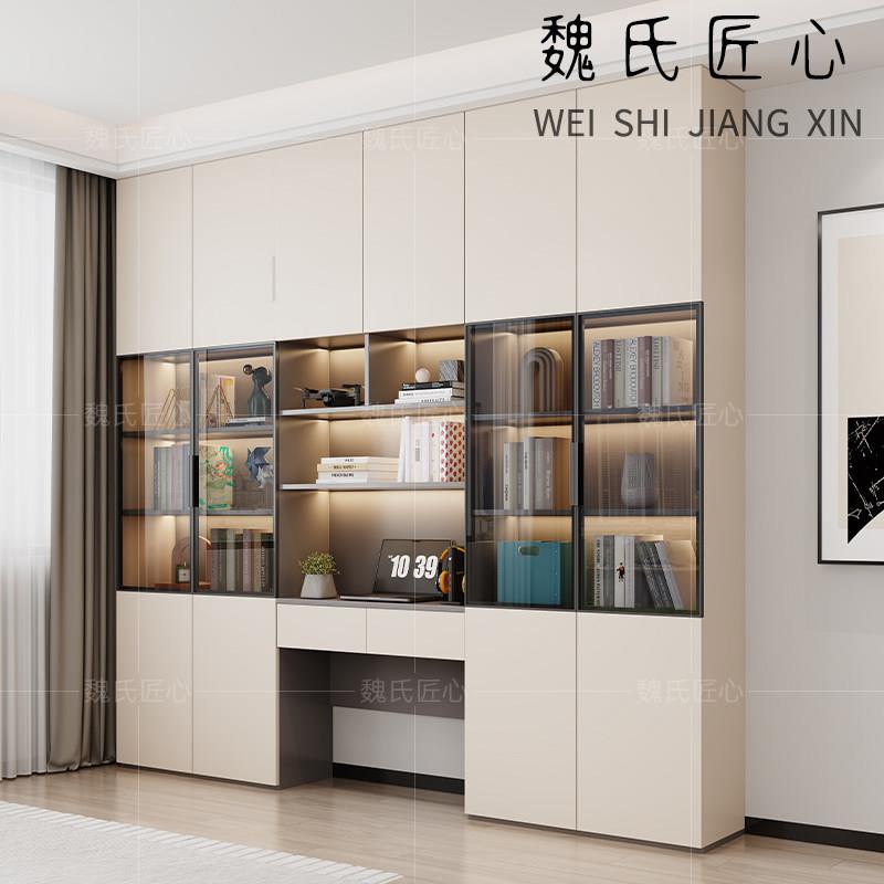 书柜书桌一体满墙书架卧室组合柜书房电脑桌客厅学习桌实木办公桌