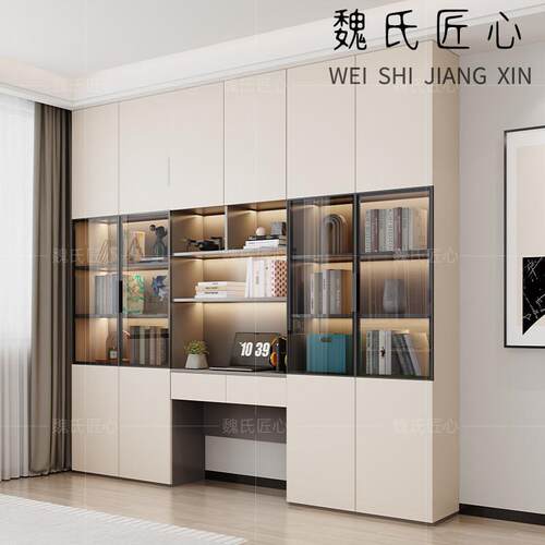 书柜书桌一体满墙书架卧室组合柜书房电脑桌客厅学习桌实木办公桌