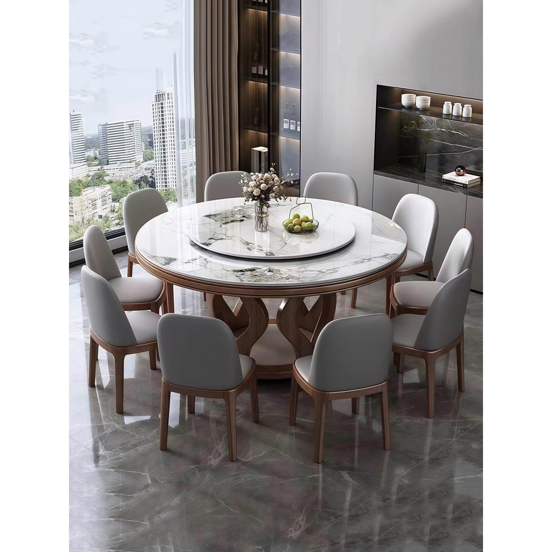 2025新款实木圆形岩板餐桌椅组合简约现代家用小户型圆桌旋转圆盘,住宅家具,岩板餐桌,淘宝优惠券,粉丝福利购,淘宝优惠卷