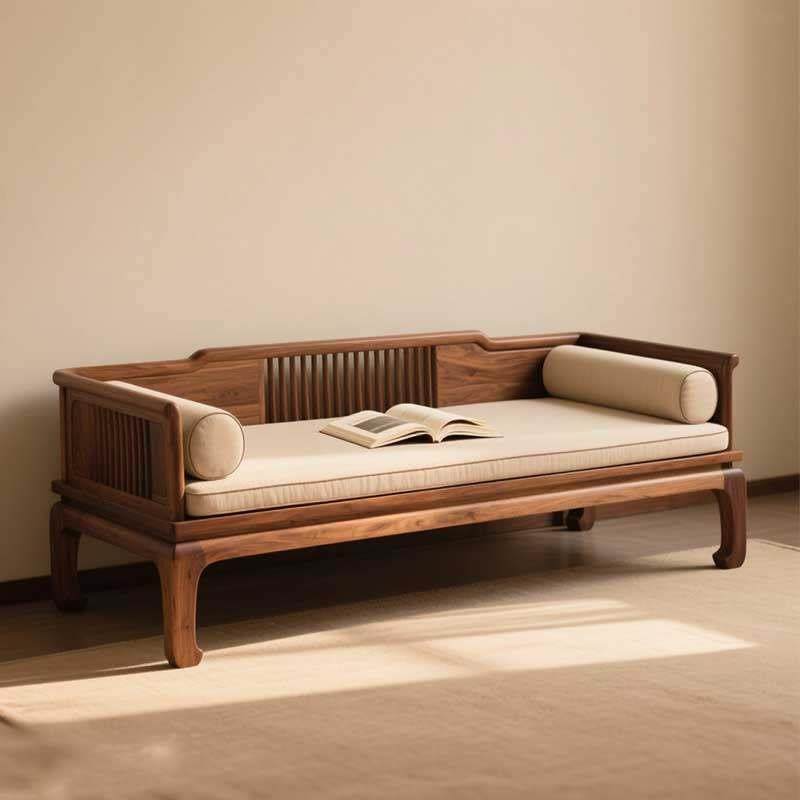 新中式罗汉床北美黑胡桃木推拉民宿现代实木贵妃榻简约沙发床家俱