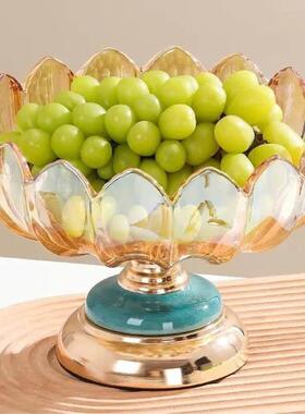 轻奢覆古金属陶瓷底座琥珀大号玻璃果盘家用客厅茶几收纳花器