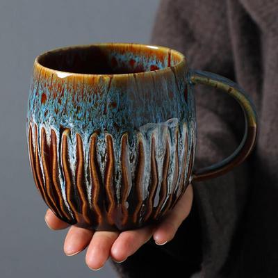 陶瓷600ml大容量马克杯家用喝水杯子高颜值早餐杯粗陶窑变咖啡杯