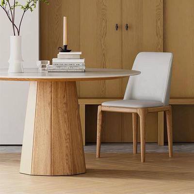 北欧岩板圆桌原木风家用小户型6人现代简约日式复古圆形实木餐桌