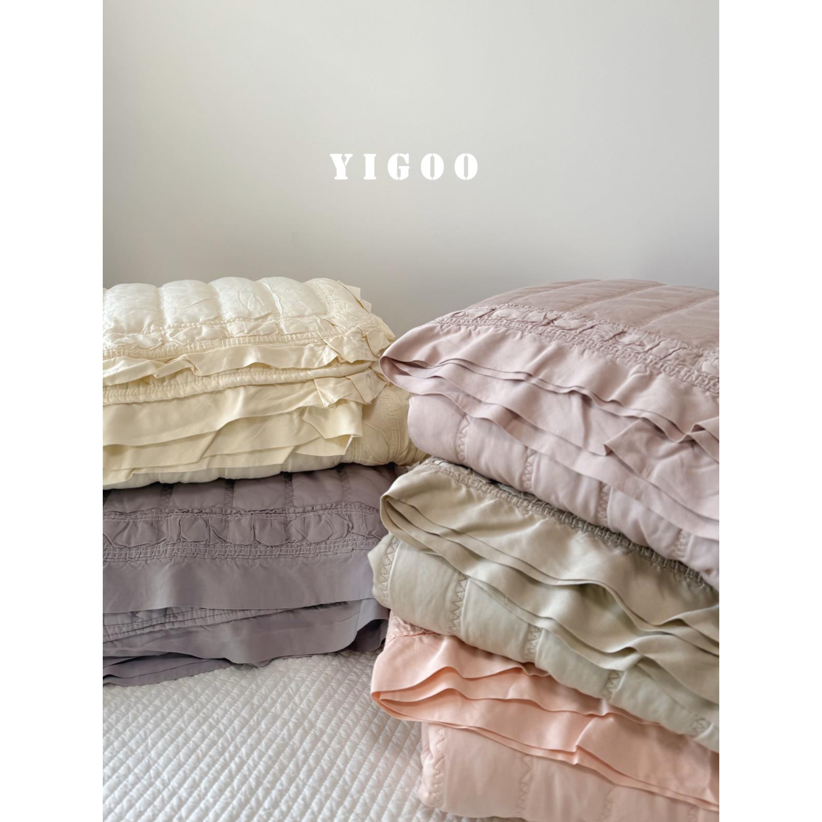 韩国褶皱蕾丝模态绗缝夏季被凉爽被凉爽空调被纯色柔软机洗