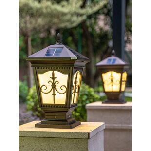 户外庭院灯别墅花园大门门柱灯户外防水栅栏太阳能庭院柱灯中国风