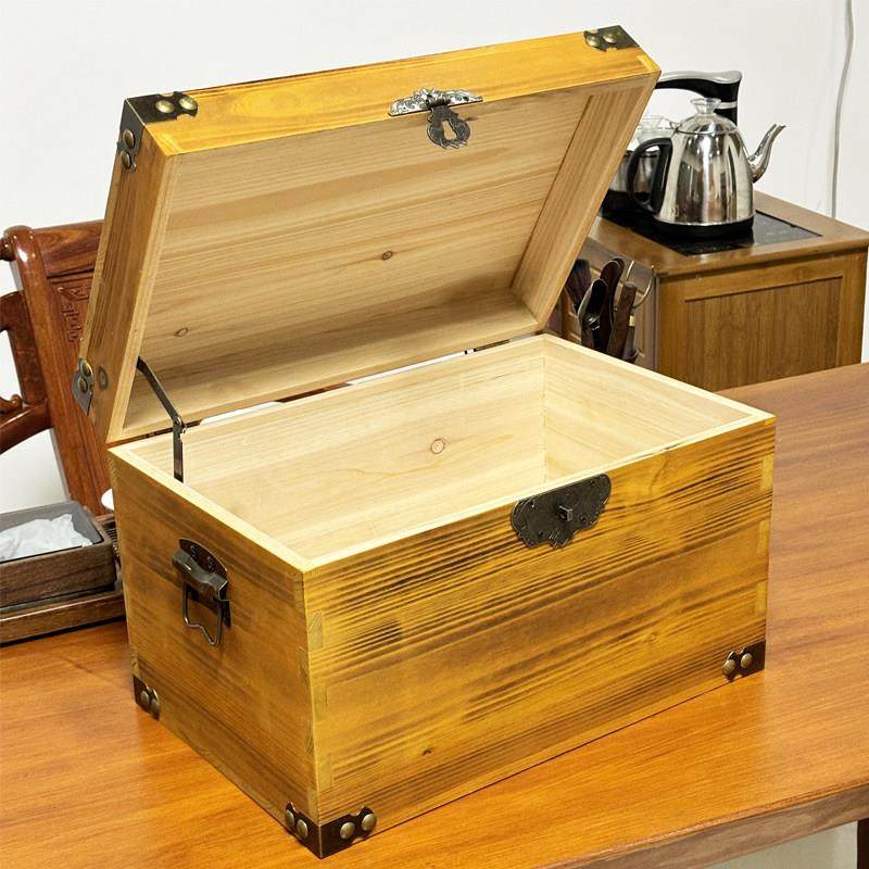 实木带盖子覆古大木箱子收纳盒小箱子家用带锁储物杂物整理收纳箱