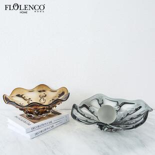 玻璃异形果盆样板房别墅家居餐桌茶几水果盘装 现代简约欧式 饰摆设