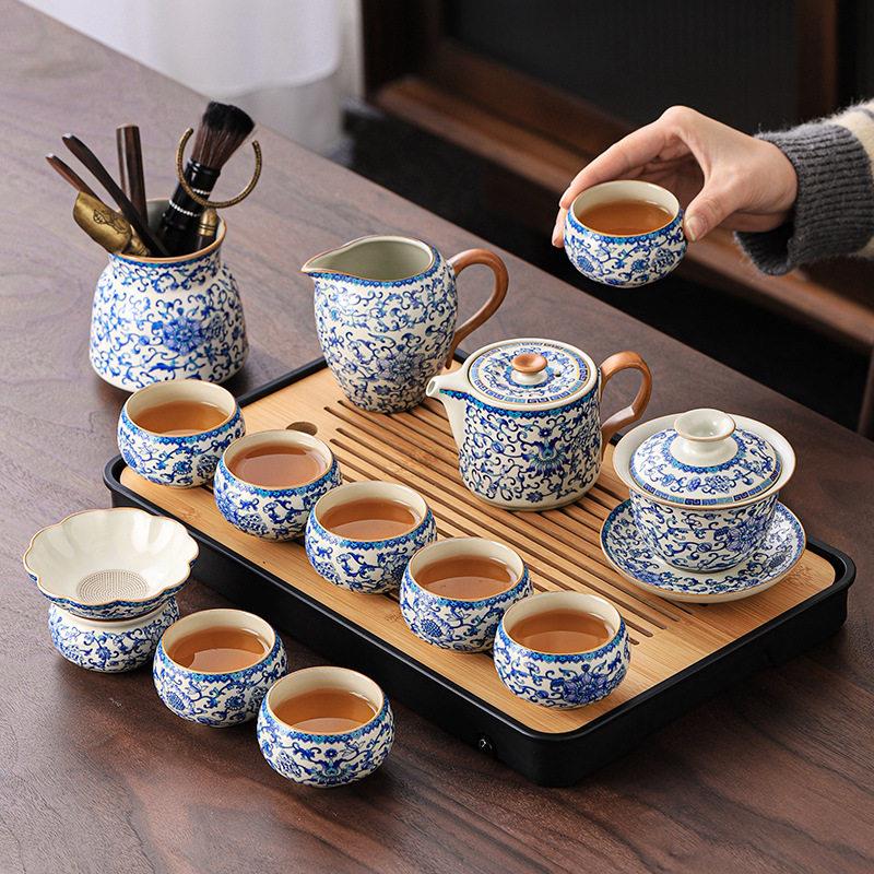 景德镇汝窑青花汝窑米黄功夫茶具套装家用2025新款茶壶茶杯子整套