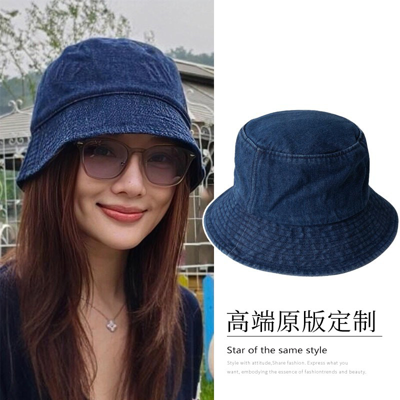 李小璐同款牛仔渔夫帽遮阳显脸小盆帽小众防晒帽子夏季新款气质女