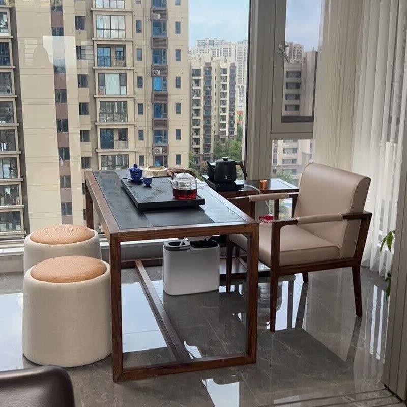 W7新中式阳台茶桌椅组合小户型家用功夫泡茶台实木喝茶桌胡桃木定