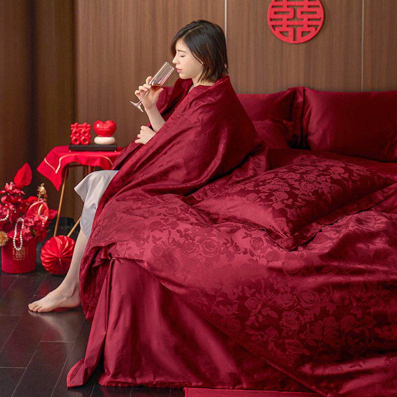 纯棉结婚四件套100支长绒棉全棉提花轻奢级感婚庆床品手提包装