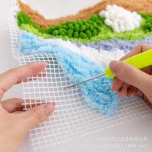 苔藓地毯diy段段绣毛球地毯专用diy手工地毯钩针绣网网格布