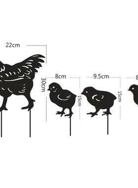 跨境园林母鸡小鸡金属镂空装饰创意庭院草坪鸡铁艺插牌花园插件