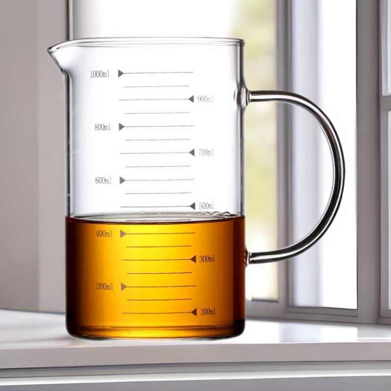 高硼硅玻璃水晶量杯儿童刻度微波炉可加热杯子早餐杯燕麦杯水茶杯