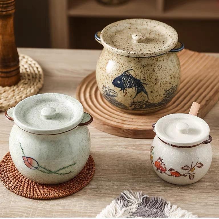 家用猪油罐耐高温油泼辣子辣椒罐大容量陶瓷新中式荤油罐调料罐子