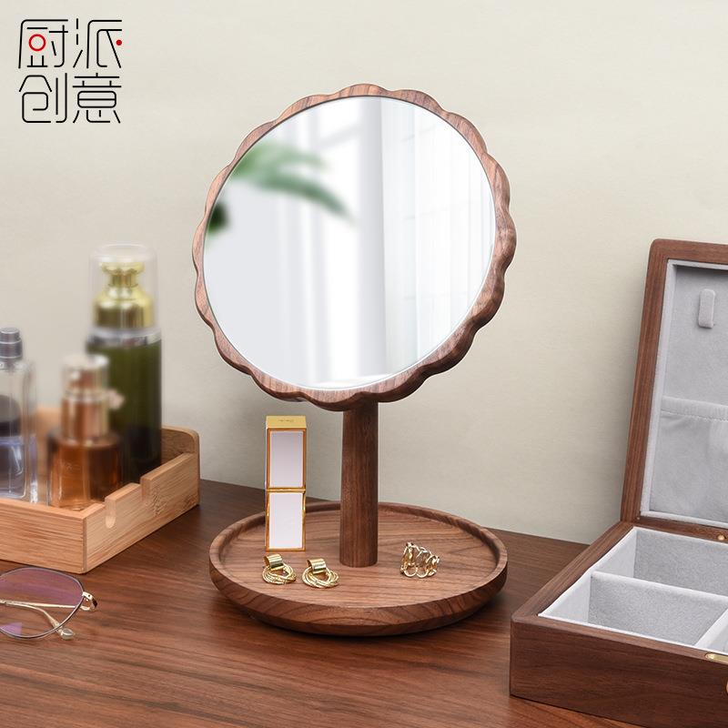 木质台镜梳妆台镜子胡桃木化妆镜实木化妆镜复古镜子