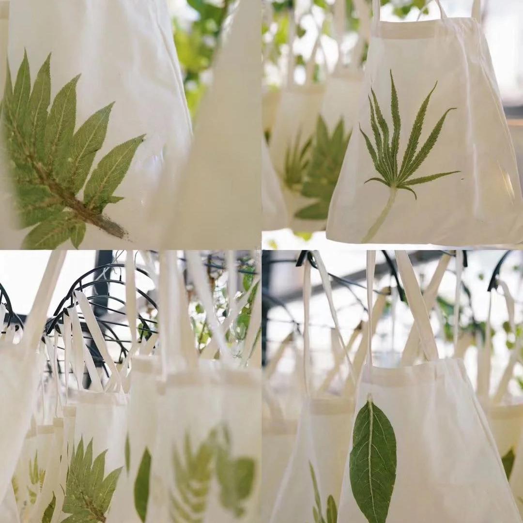 植物拓印布袋手绘涂鸦布袋手工纯白植物拓染帆布包拓印工具材料包