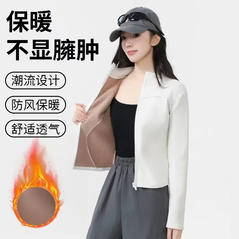 加绒加厚短外套女秋冬外穿