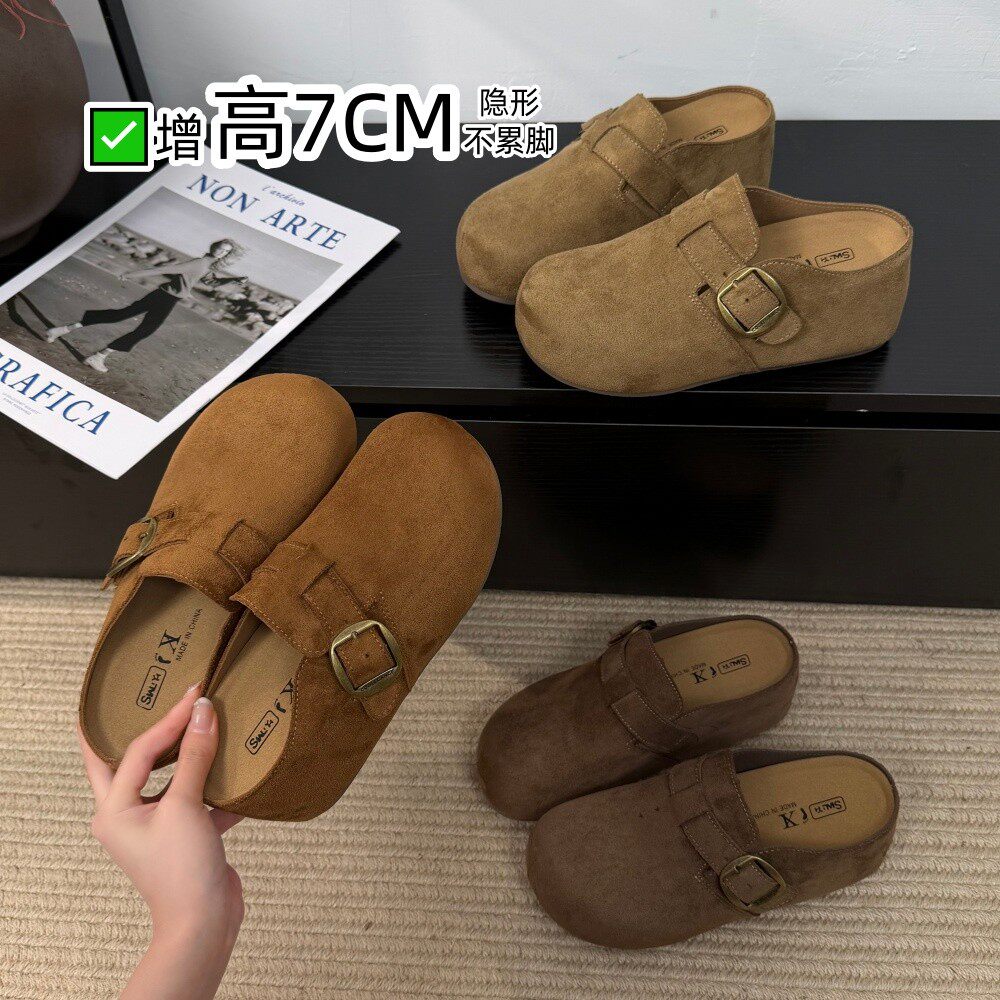 7cm增高厚底包头勃肯半拖女鞋