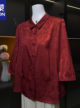 罗蒙品牌洋气质中老年高端喜婆婆婚宴红色绸缎衬衫上衣服妈妈夏装