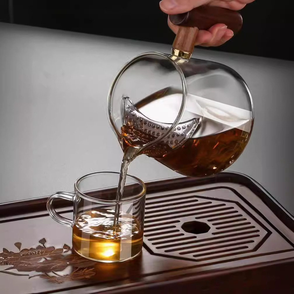 高硼硅透明耐高温玻璃泡茶杯月牙带过滤一体公道杯带盖绿茶公道杯
