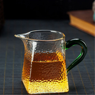 方形四角锤纹高硼硅玻璃公道杯加厚锡花家用公杯倒茶器茶海分茶器