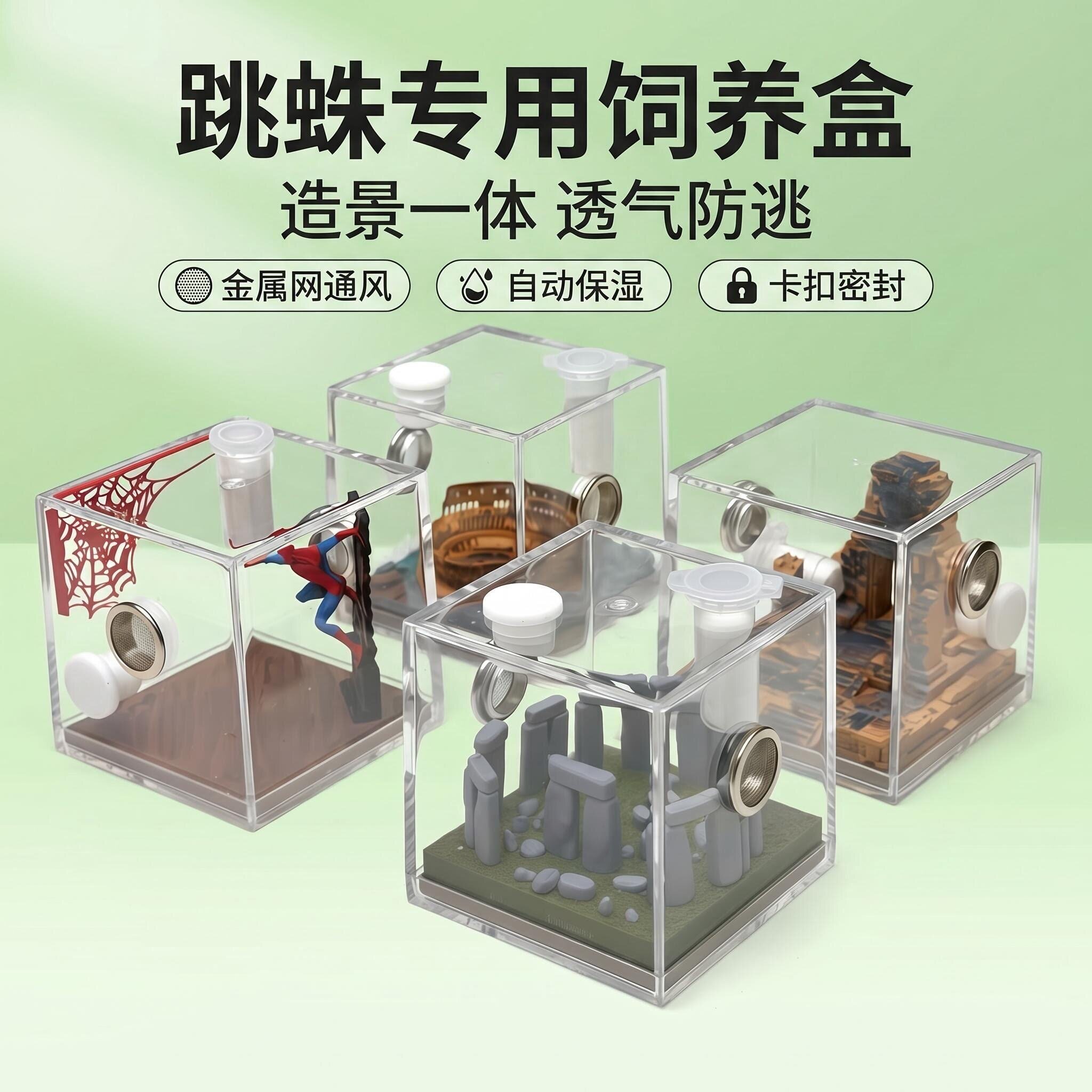 跳蛛饲养盒蜘蛛桌面宠物专用饲养盒活体活物桌宠造景高透饲养盒