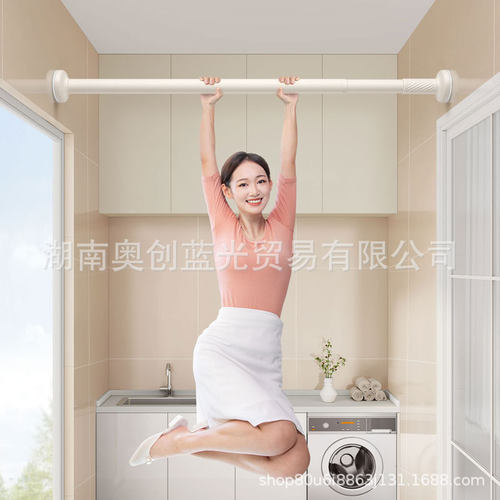 卫生间挂衣绳飘窗晾衣杆可伸缩拉紧免钉晾衣绳室内免打孔隐形