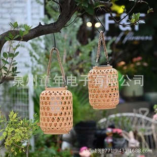 太阳能灯春节灯笼过节灯笼仿藤编庭院户外灯装饰灯笼中式竹编灯笼