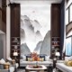 热销别墅挑高覆式 客厅挑空玄关壁画影视墙布 楼电视背景墙壁纸中式