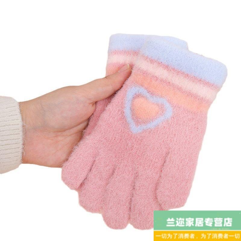 热销儿童手套冬季男女童学生骑行防冻保暖防风针织防寒加绒加厚棉