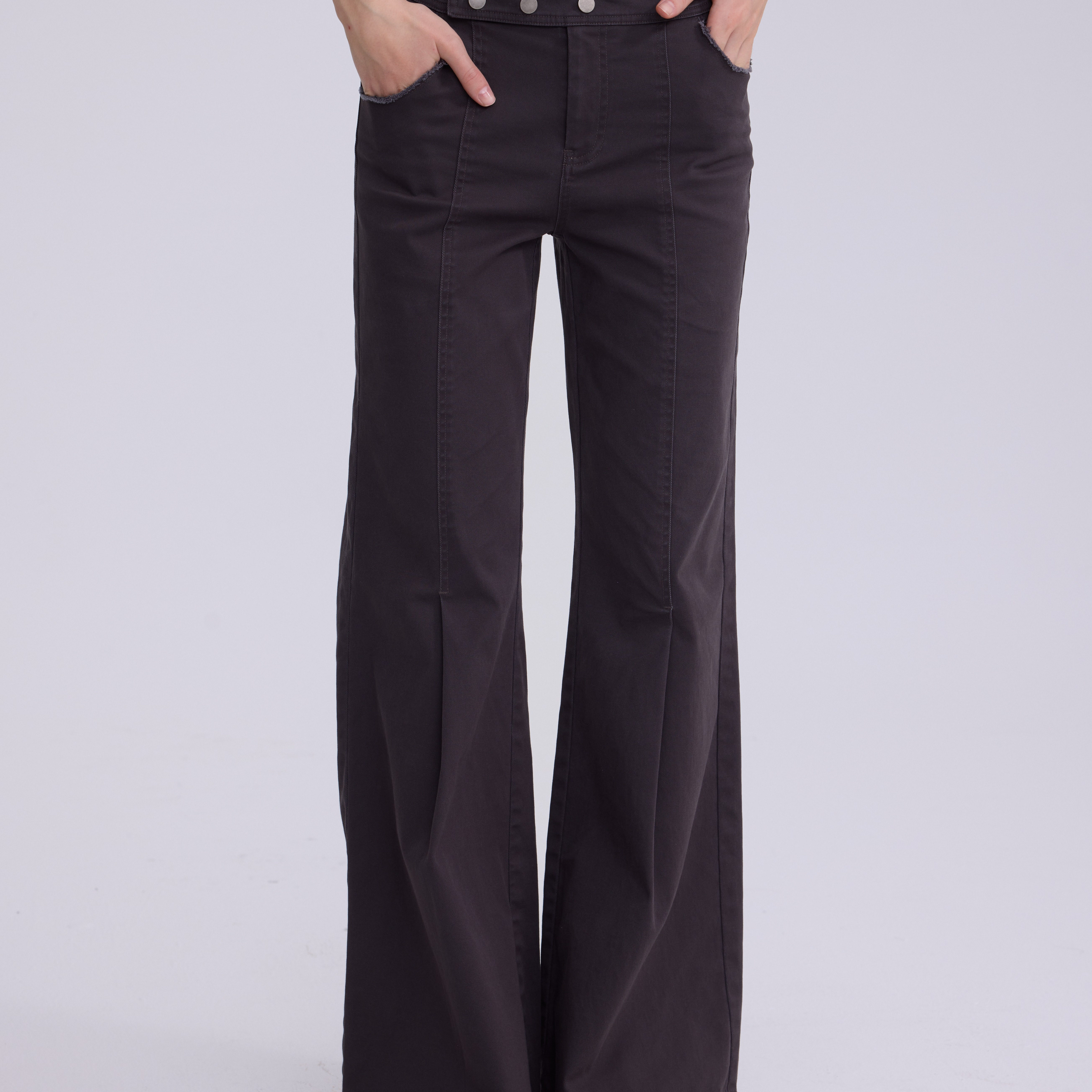 SHAKEITSHAKE 春季深灰色复古洗水做旧四合扣腰头高腰阔腿喇叭裤,女装/女士精品,休闲裤,淘宝优惠券,粉丝福利购,淘宝优惠卷