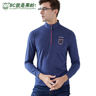 BCGOLF男款翻领拉链套头上衣T恤衫运动体恤秋冬款