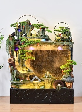 假山流水摆件水墙循环水落地庭院装饰品开业送礼轻奢创意加湿石磨