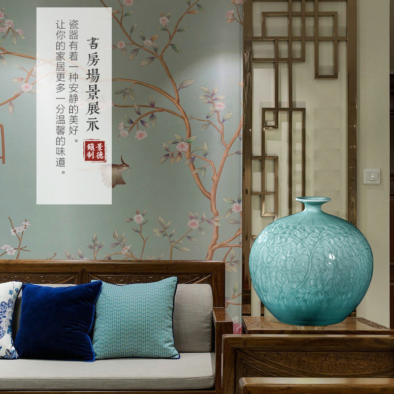 极速景德镇陶瓷器手工影青釉石榴花瓶摆件客厅插花中式家居装饰工